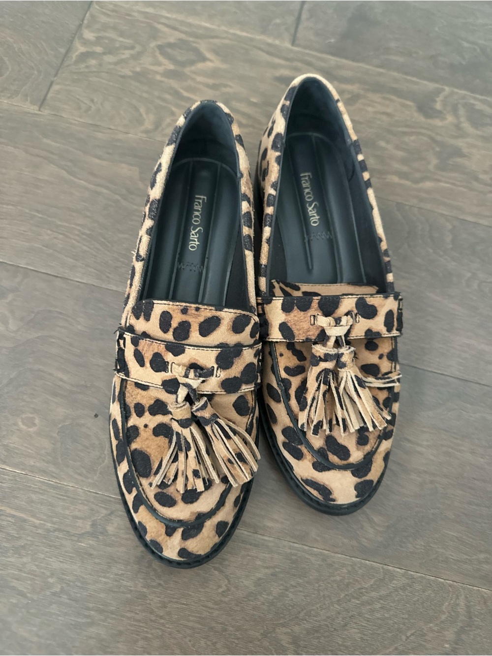 Franco Sarto Leopard Tassel Loafers - Tan & Black